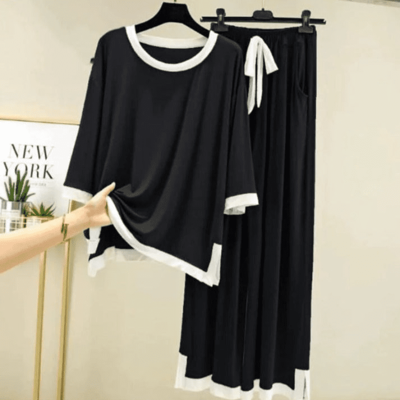 3 Plain Round Neck Plazzo PJ Set - Image 1